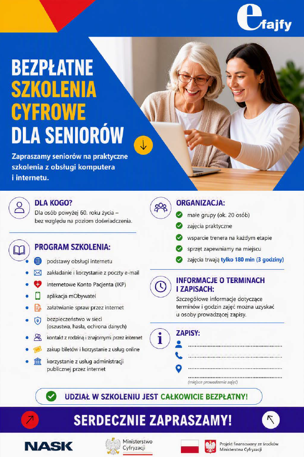 plakat szkolenia cyfowe dla senior&oacute;w