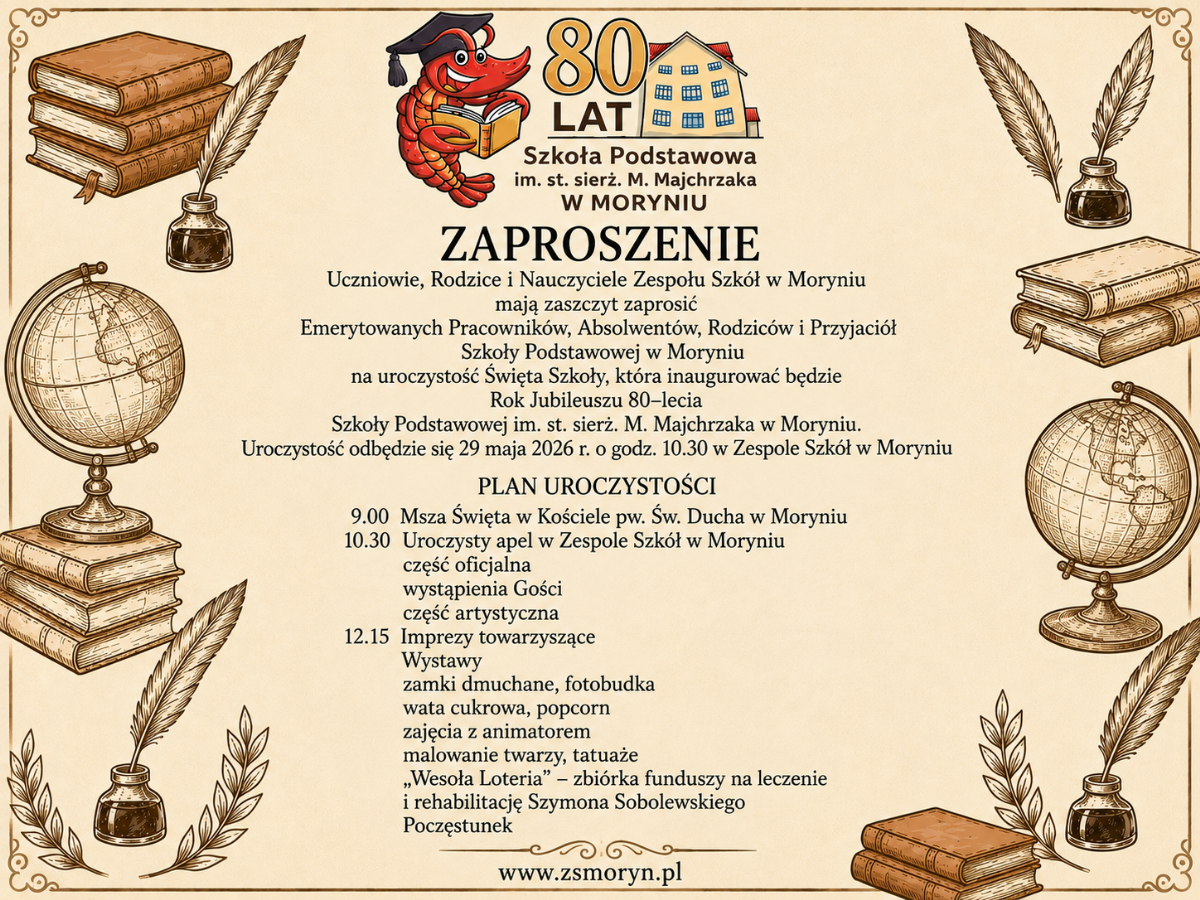 Grafika - Zaproszenie na&nbsp;80-lecie ZS Moryń