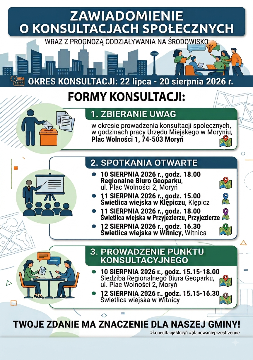 plakat informacyjny o&nbsp;trwających konsultacjach społecznych POG