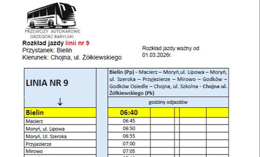 Zdjęcie do Rozkła jazdy linii nr 9 Moryń-Chojna 
